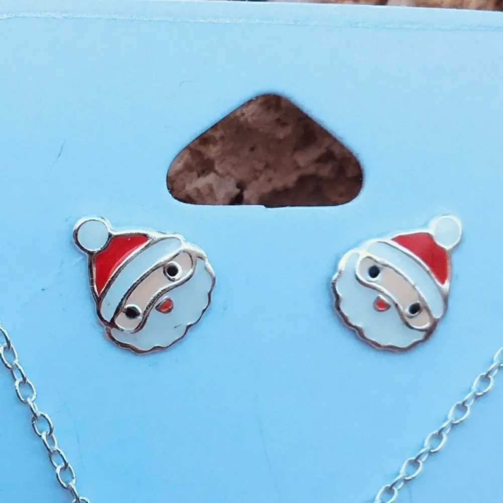 Girls santa Clause silver & epoxy jewelry set